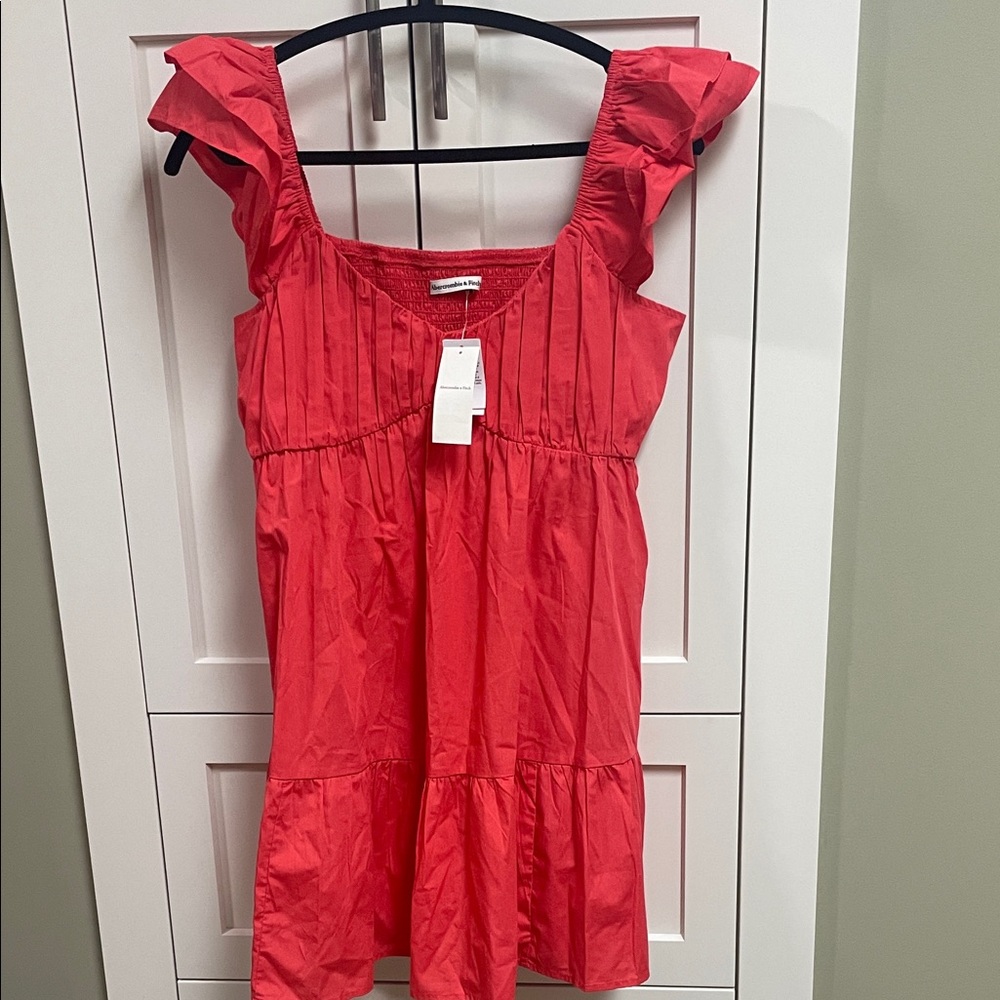 Women’s Abercrombie & Fitch coral Red Ruffle Sleeve Summer Dress BNWT size large